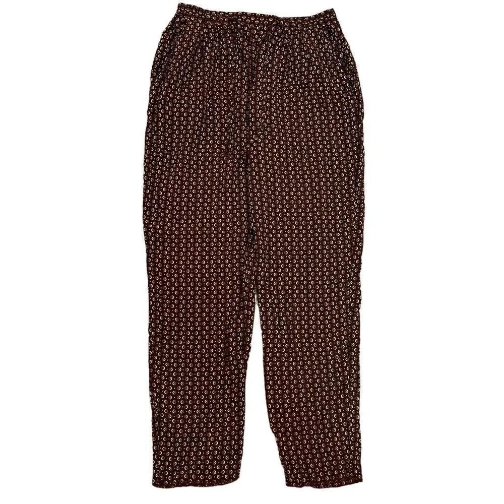 Coldwater Creek vintage Brown Pull On Waist Tie Patterned Pants size M pockets